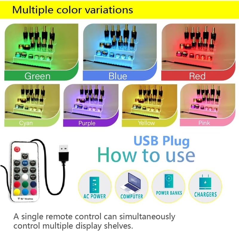 YMVV 12 Inch Clear Acrylic Shelf for Perfume Organizer with LED Light, Large 2 Tier Cologne Organizer Tiered Riser Display Stand,Acrylic Display for Decoration - Image 3